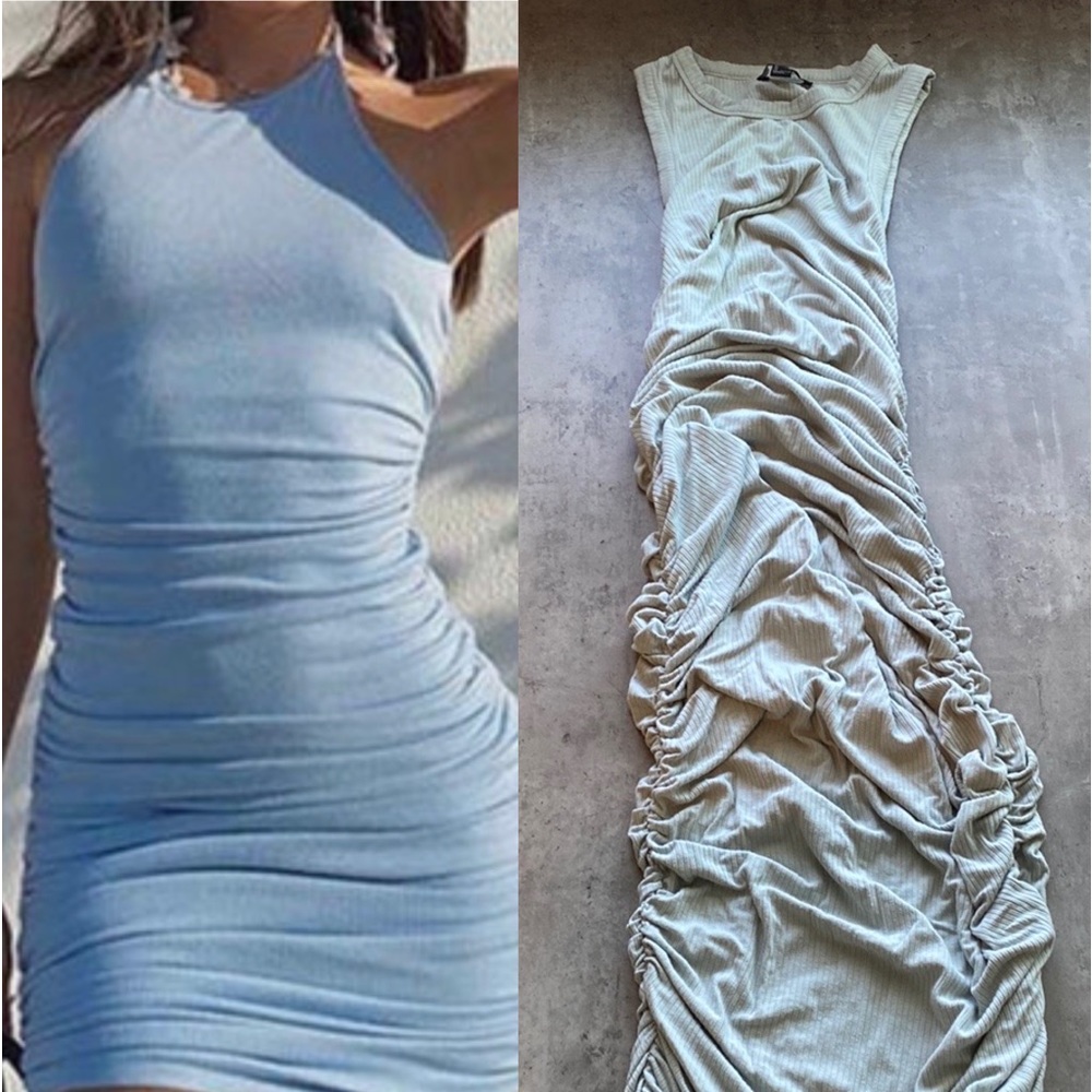 Ruched bodycon halter maxi dress